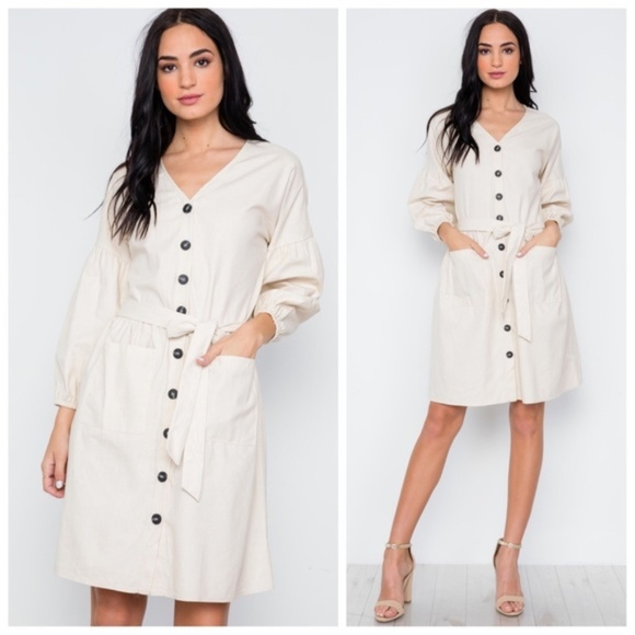 Hidden Alley Dresses & Skirts - 🎁Cream 3/4sleeve button down dress